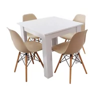 Stoły z krzesłami - Zestaw stół Modern 80 biały i 4 krzesła Milano beżowe - miniaturka - grafika 1