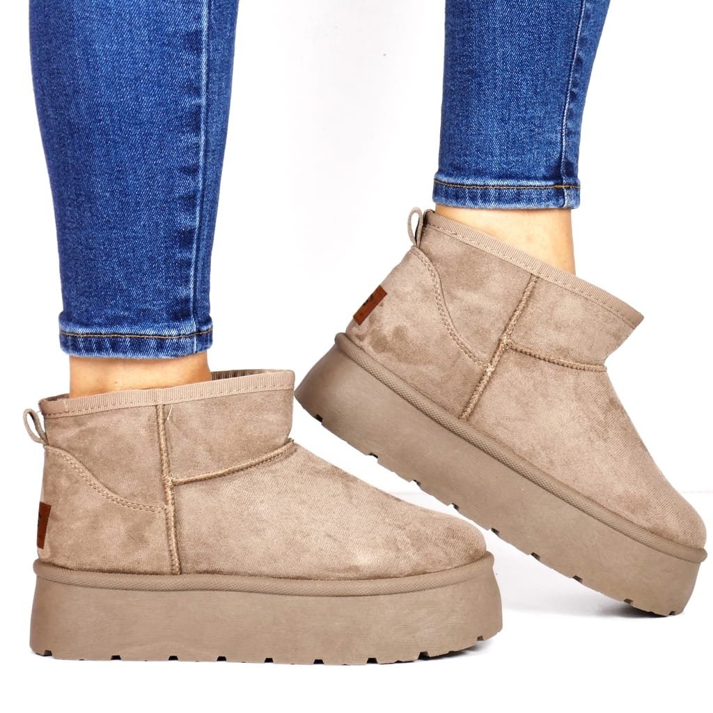 DAMSKIE ŚNIEGOWCE OCIEPLANE NISKIE NA PLATFORMIE MSMG Y001-3 BEŻOWE ZAMSZOWE