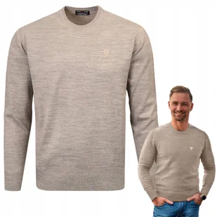 SWETER Męski Klasyczny BASIC Gładki BEŻOWY melanż XXXL Pako Jeans - Swetry męskie - miniaturka - grafika 1
