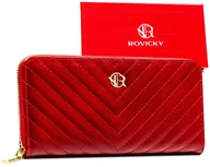 Portfele - Damski portfel eko Rovicky duży piórnik na karty i dokumenty pojemna portmonetka na suwak, czerwony - miniaturka - grafika 1