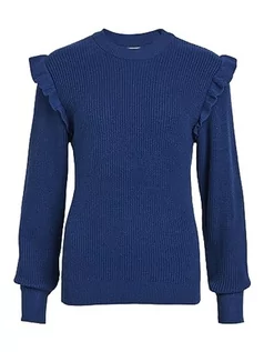 Swetry damskie - Object Damski sweter z dzianiny z falbankami, estate blue, L - grafika 1