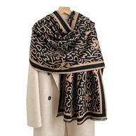 Apaszki i szaliki damskie - elegancki damski SZAL na zimę ciepły SZALIK szykowny 180x66 brązowo-czarny - miniaturka - grafika 1