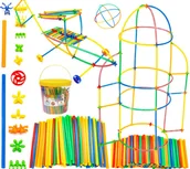 Zabawki konstrukcyjne - Klocki słomki W WIADERKU 900el duży zestaw klocków - miniaturka - grafika 1