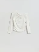 Bluzki damskie - Reserved - Bluzka z modalem - złamana biel - miniaturka - grafika 1
