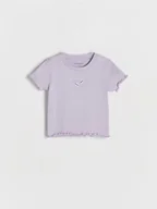 Bluzki dla niemowląt - Reserved - Bawełniany T-shirt z haftem - lawendowy - miniaturka - grafika 1