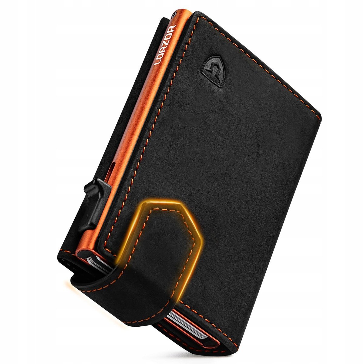LORZOR Portfel Męski RFID Ochrona Slim Wallet Na 10 Kart Pomarańczowy