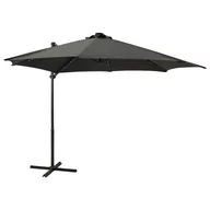 Parasole ogrodowe - vidaXL Parasol wiszący z lampkami LED i słupkiem, antracytowy, 300 cm 312330 - miniaturka - grafika 1