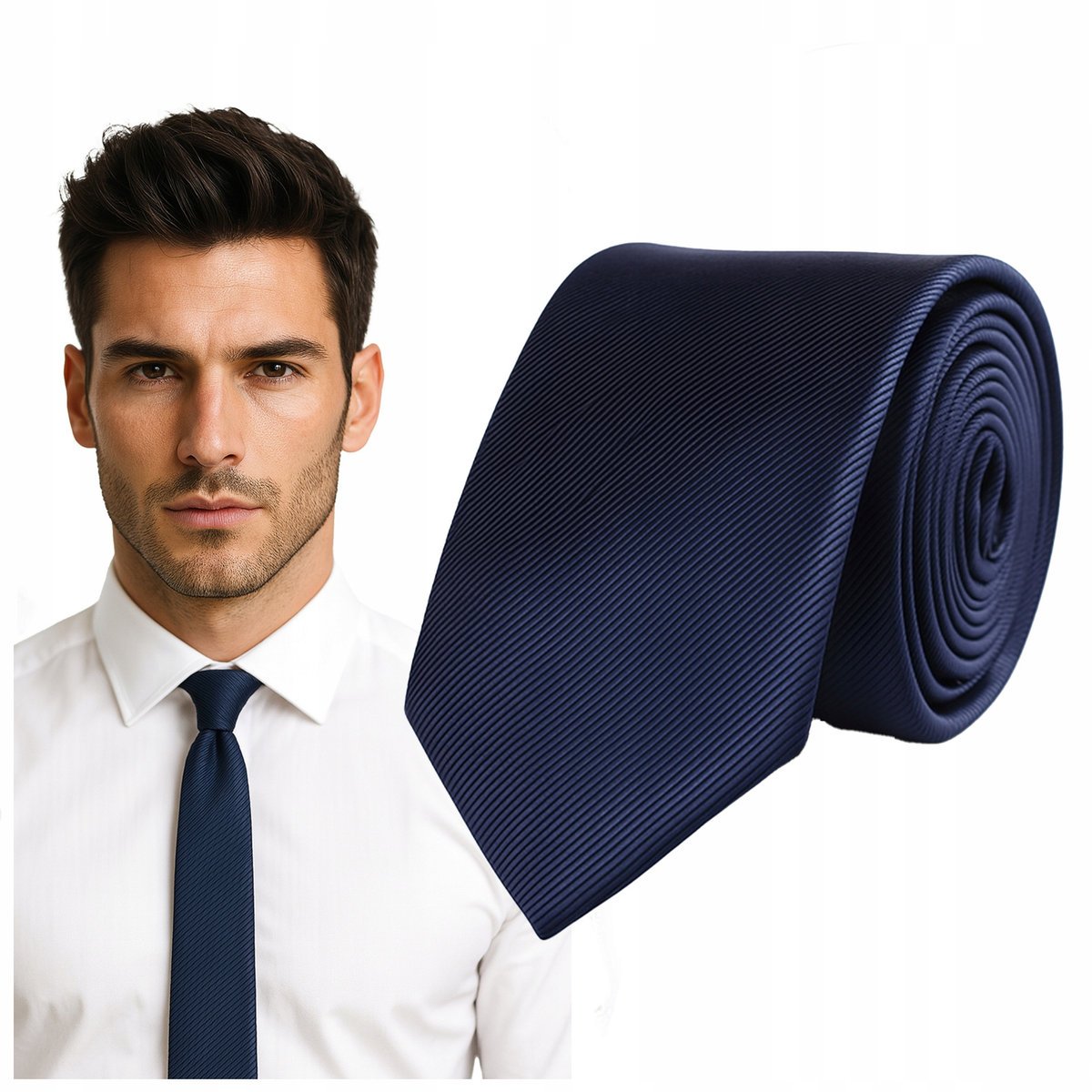 Krawat śledzik prążkowany - granatowy