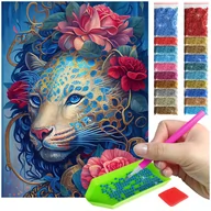 Zabawki kreatywne - Haft Diamentowy ARTULIO, Obraz DIY 5D, Diamond Painting, Mozaika Diamentowa 30X40cm (Niebieski tygrys w abstrakcyjnym stylu) + Zestaw Akcesoriów - miniaturka - grafika 1