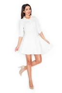 Sukienki - Rozkloszowana sukienka z koszulową górą | Ecru S - miniaturka - grafika 1