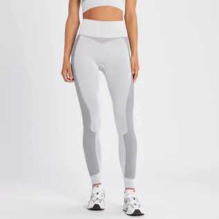 Spodnie sportowe damskie - Damskie bezszwowe legginsy z prążkowanej tkaniny z kolekcji Contrast MP – białe/czarne - XL - grafika 1