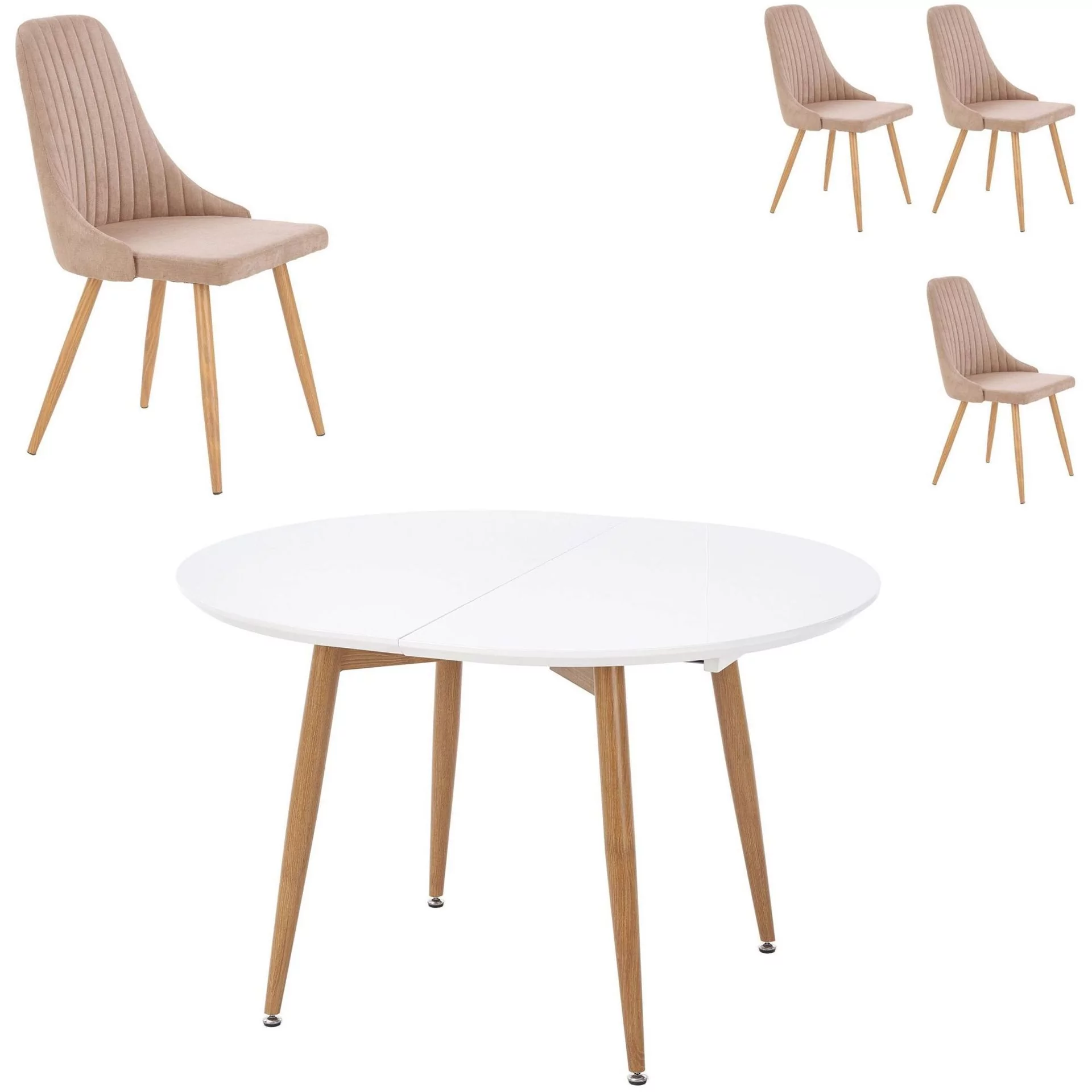 Zestaw Stół Edward + Krzesła K-285 Halmar 8, Beżowy, Biały / Dąb Sanremo