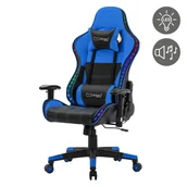 Fotele gamingowe - Fotel gamingowy z oświetleniem RGB i głośnikami Bluetooth Czarny/Niebieski z imitacji skóry ML-Design - miniaturka - grafika 1
