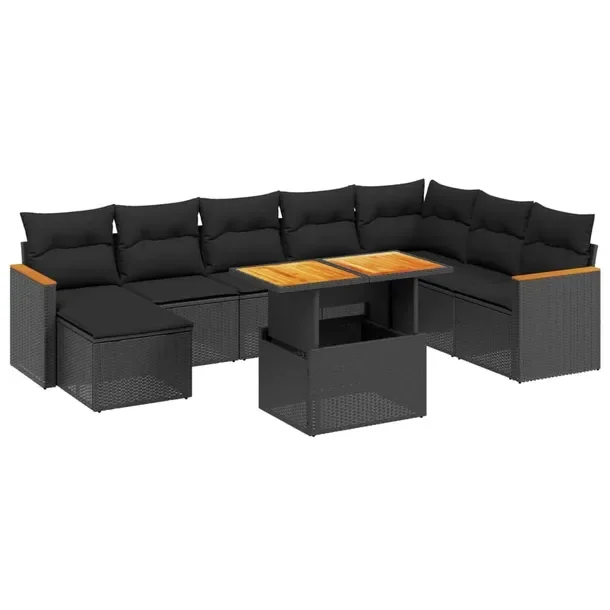 Zestaw Wypoczynkowy z Rattanu PE, Stół Regulowany, Czarny, 100x55x44/73 c