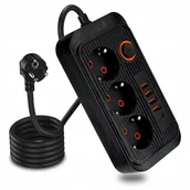 Przedłużacze i rozgałęźniki - Przedłużacz Listwa Zasilająca Siec 2 M 3 Gniazda 230V + 5X USB Ładowarka - miniaturka - grafika 1