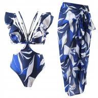 Stroje kąpielowe - Jednoczęściowy Strój Kąpielowy Ze Spódnicą Niebieski Kobiecy Wakacje S - miniaturka - grafika 1