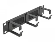 Maskownice do kabli - DeLOCK 10? Cable Management Brush Strip with 3 hooks 1U black, Brush panel, Black, Metal, Nylon, 1U, 25.4 cm 10", 65 mm - miniaturka - grafika 1