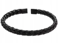 Bransoletki - Czarna elegancka bransoletka sztywna czarna pleciona bangle unisex modna - miniaturka - grafika 1