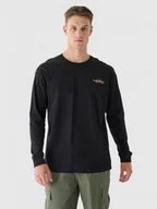 Koszulki sportowe męskie - Męski longsleeve z nadrukiem 4F 4FRAW24TLONM502 - czarny - miniaturka - grafika 1