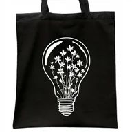 Torby i wózki na zakupy - Torba bawełniana czarna na zakupy Żarówka Kwiaty - miniaturka - grafika 1