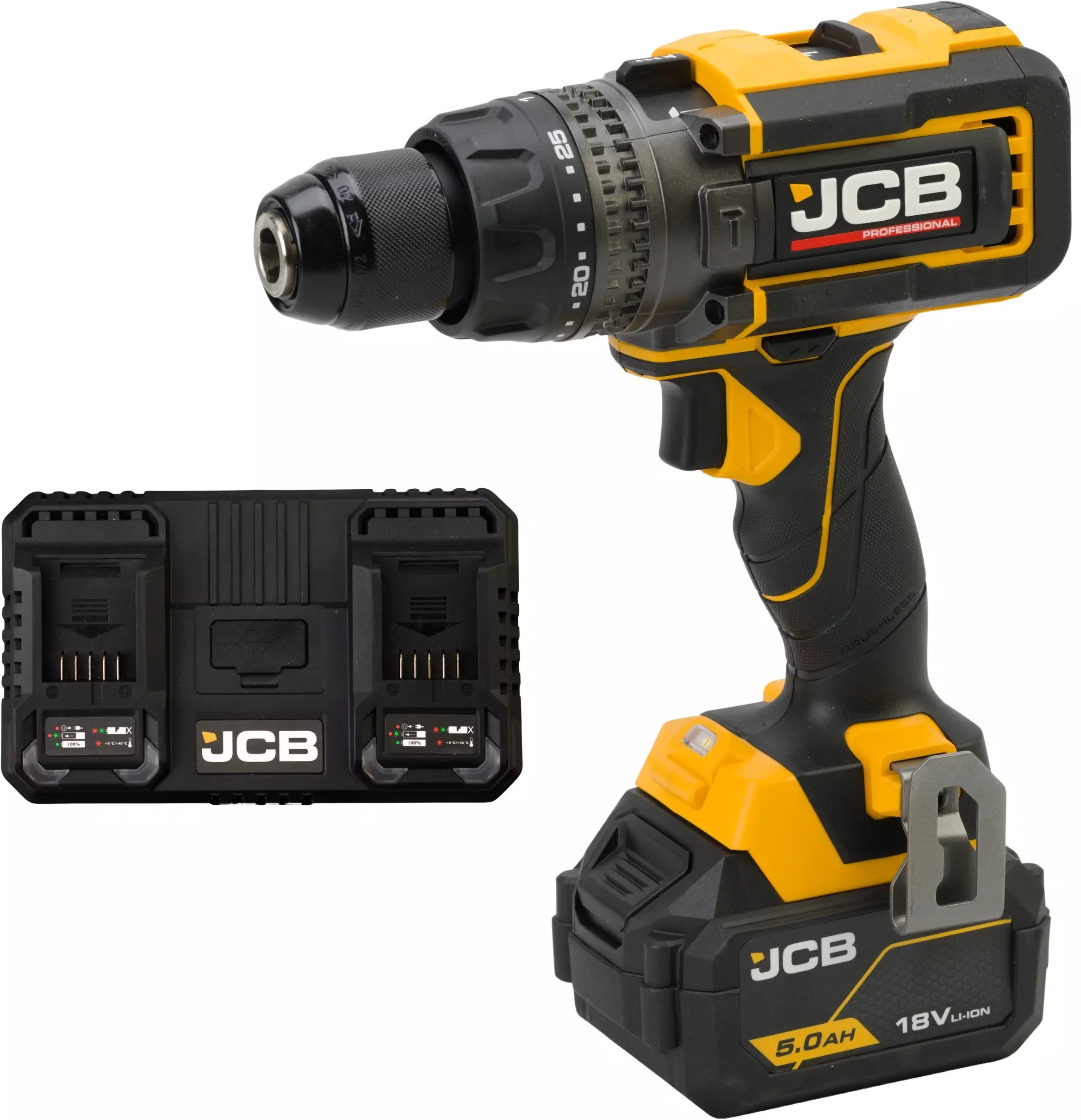 JCB Professional 18V Wiertarko Wkrętarka 160 Nm Dual Charge 4.5 Bateria 5Ah