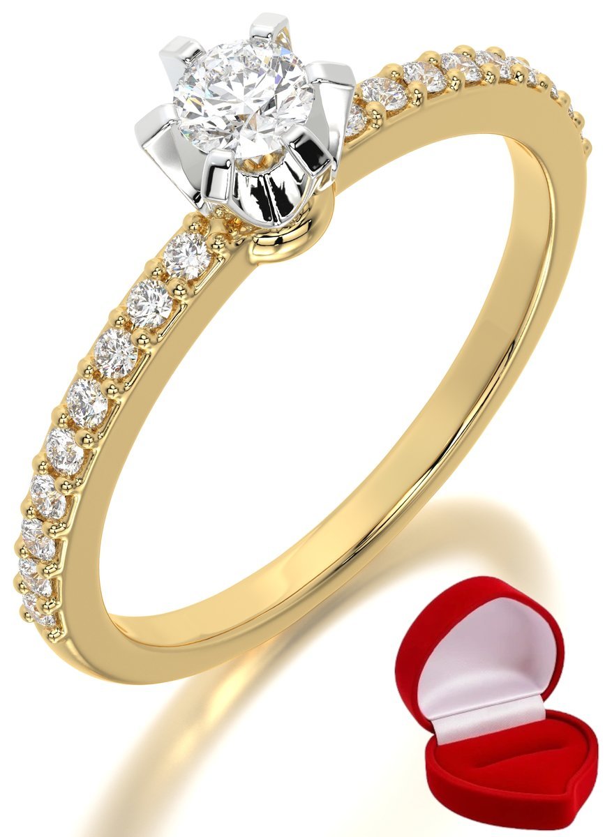 ZŁOTY PIERŚCIONEK ZARĘCZYNOWY 585 14k DIAMENT BRYLANT 0,14 ct R9