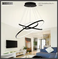 Oprawy, klosze i abażury - Lampa wisząca LED 2130Black- 3 pierścienie 40*60*80cm 108W z pilotem Regulacja barwy światła/jasności Akrylowy klosz Czarny lakierowany metalowy stelaż - miniaturka - grafika 1