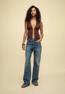 Koszulki i topy damskie - Stradivarius Błyszczący top halter z cekinami Brązowy L - miniaturka - grafika 1