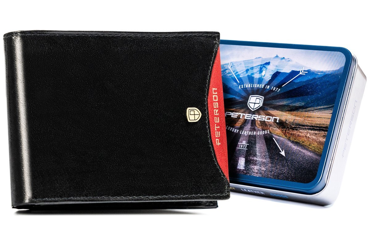 Męski portfel skórzany Peterson na karty pojemna portmonetka na gotówkę, czarny