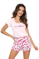 Piżamy damskie - Donna Piżama Cherry Short Różowa Bawełniana Różowy XXL - miniaturka - grafika 1