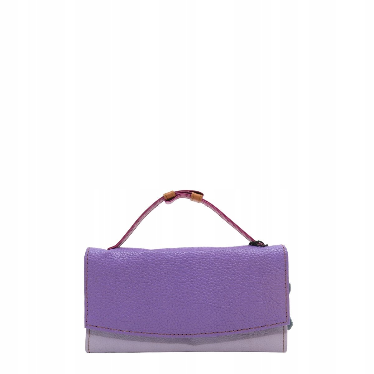 Portfel damski skórzany ze skrawków rączka dużo przegródek eko OLIVKA