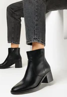 Botki damskie - Czarne Botki na Niskim Słupku Alwecca - miniaturka - grafika 1