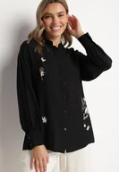 Koszule damskie - Czarna Koszula z Wiskozą o Klasycznym Kroju Zdobiona Haftem Korilene - miniaturka - grafika 1