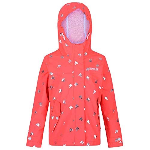 Regatta Unisex dzieci Bibiana wodoodporna w pełni wyściełana kurtka z kapturem z odblaskowymi wykończeniami kurtki wodoodporna powłoka Ognisty koralowy ptak foliowy XXL