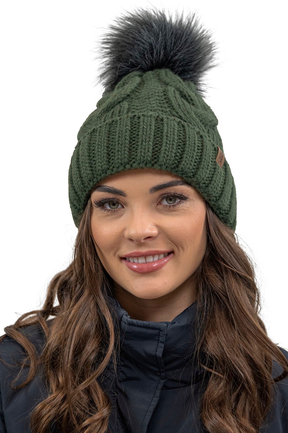 Vivisence czapka z dzianiny damska - czapka z bobble dla kobiet nakrycie głowy zima jesień - czapka z bobble ciepła czapka zimowa gruba dzianina - zielona