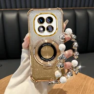 Etui i futerały do telefonów - TEMU Uchwyt z Pierścieniem Składanym Note14pro, Łańcuszek z Posrebrzanymi Koralikami i Etui TPU z Ochroną Przeciw Wstrząsom dla Xiaomi Redmi Note 14 - miniaturka - grafika 1