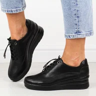 Półbuty damskie - Czarne pu półbuty damskie na koturnie Sergio Leone pb228 - miniaturka - grafika 1