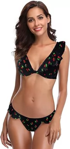 Bikini SHEKINI z Falbankami i Głębokim Dekoltem, Czarne, Rozmiar S - Stroje kąpielowe - miniaturka - grafika 1