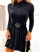 Sukienki - Sukienka elegancka czarna z półgolfem i rozkloszowanym dołem elastyczna Fancy - PERFE - miniaturka - grafika 1