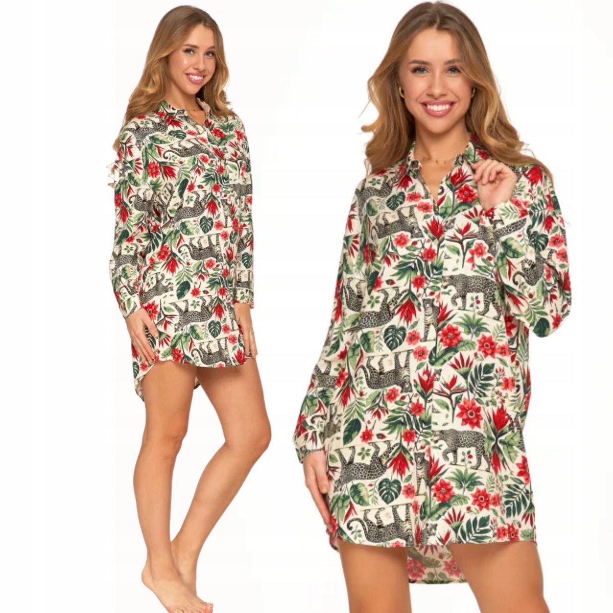 KOSZULA NOCNA WISKOZOWA PIŻAMA DAMSKA WZORZYSTA Z DŁUGIM RĘKAWEM MORAJ XL PATT 1