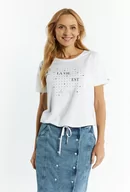 Koszulki i topy damskie - T-shirt damski ze zdobieniem - Monnari - miniaturka - grafika 1