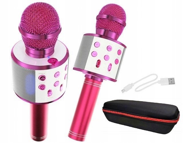 Mikrofon Bezprzewodowy Karaoke Głośnik Bluetooth Różowy + Futerał