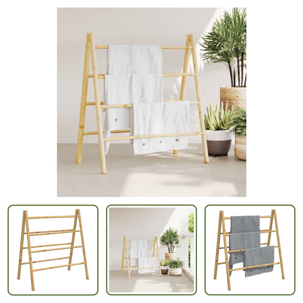 The Living Store Podwójna drabinka na ręczniki z 4 szczeblami 90x50x100 cm bambusowa