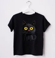 Koszulki dla dziewczynek - koszulka dla kociary z czarnym kotem - miniaturka - grafika 1