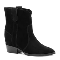 Botki damskie - Czarne welurowe botki z ukrytym koturnem 228B - Neścior - miniaturka - grafika 1