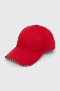 Czapki męskie - Tommy Hilfiger czapka z daszkiem bawełniana kolor czerwony gładka - grafika 1