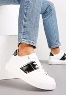 Sneakersy damskie - Biało-Czarne Sneakersy na Niskiej Platformie z Metalicznymi Wstawkami Tommu - miniaturka - grafika 1