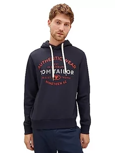 Męska bluza z kapturem TOM TAILOR Basic z nadrukiem logo, 10668-niebieski kapitan nieba, L - Bluzy męskie - miniaturka - grafika 1