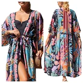 Bluzki damskie - Pareo długa narzutka plażowa tunika z paskiem - miniaturka - grafika 1