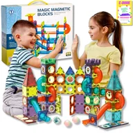 Klocki - KLOCKI MAGNETYCZNE KONSTRUKCYJNE Kafelki Płytki Zestaw 96el Rainbow Magnetic tiles + EBOOK - miniaturka - grafika 1